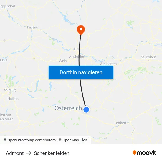 Admont to Schenkenfelden map