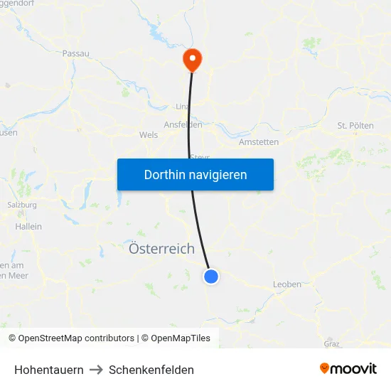 Hohentauern to Schenkenfelden map