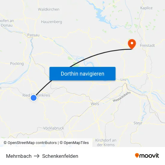 Mehrnbach to Schenkenfelden map