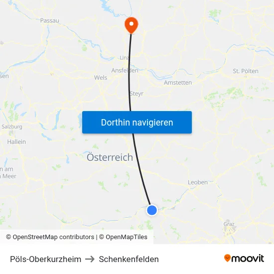 Pöls-Oberkurzheim to Schenkenfelden map