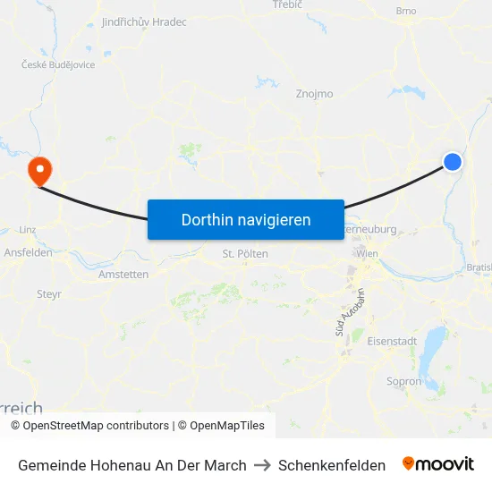 Gemeinde Hohenau An Der March to Schenkenfelden map