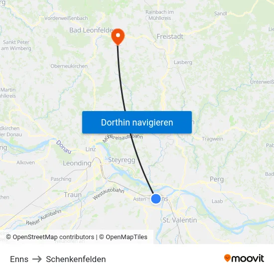 Enns to Schenkenfelden map