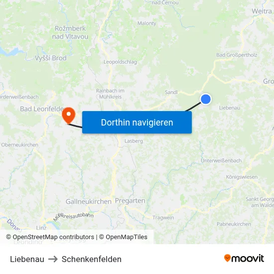 Liebenau to Schenkenfelden map