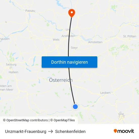 Unzmarkt-Frauenburg to Schenkenfelden map