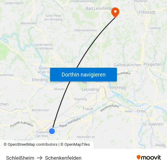 Schleißheim to Schenkenfelden map