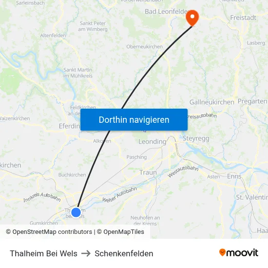Thalheim Bei Wels to Schenkenfelden map