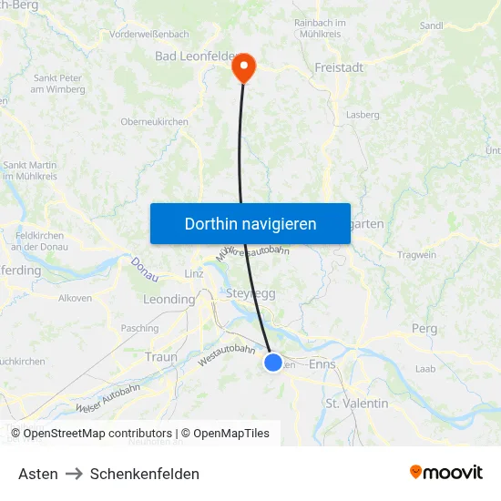 Asten to Schenkenfelden map