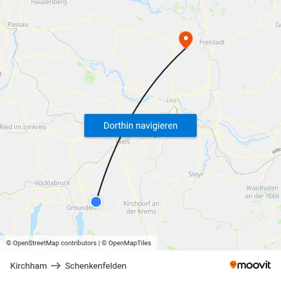 Kirchham to Schenkenfelden map