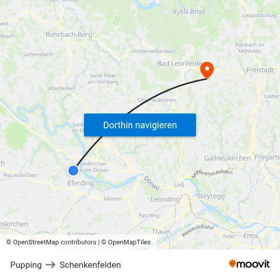 Pupping to Schenkenfelden map