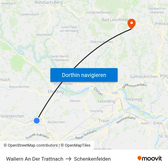 Wallern An Der Trattnach to Schenkenfelden map