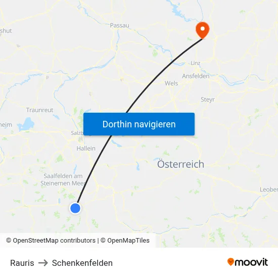 Rauris to Schenkenfelden map