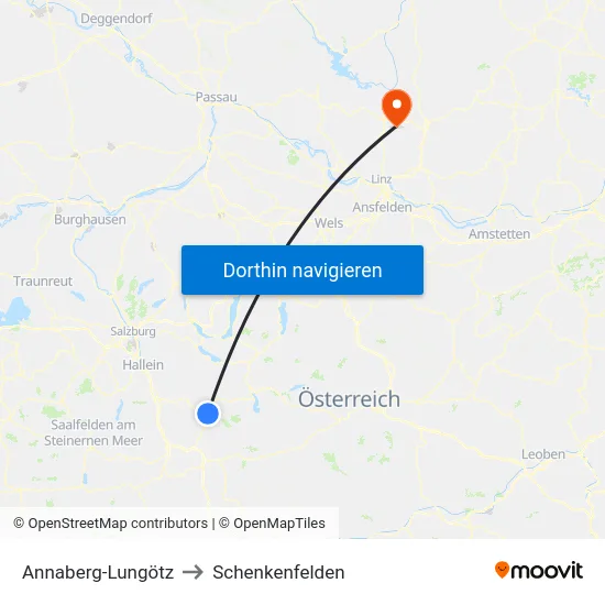 Annaberg-Lungötz to Schenkenfelden map