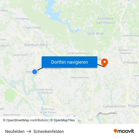Neufelden to Schenkenfelden map