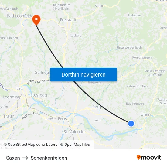 Saxen to Schenkenfelden map