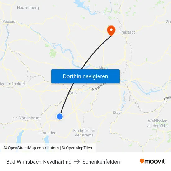 Bad Wimsbach-Neydharting to Schenkenfelden map