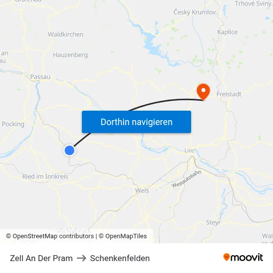 Zell An Der Pram to Schenkenfelden map