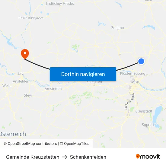 Gemeinde Kreuzstetten to Schenkenfelden map