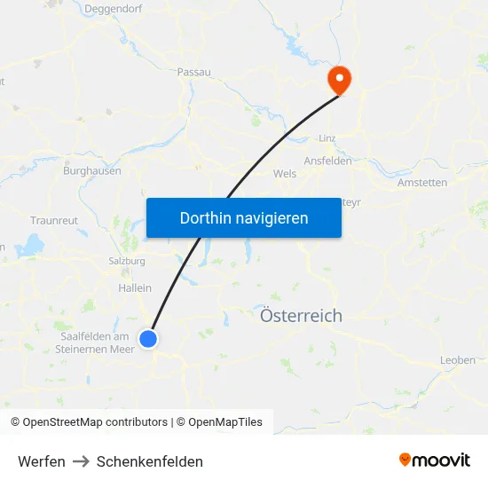 Werfen to Schenkenfelden map