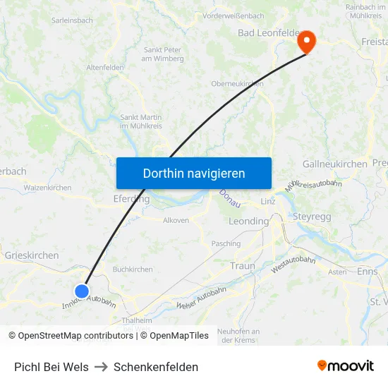 Pichl Bei Wels to Schenkenfelden map