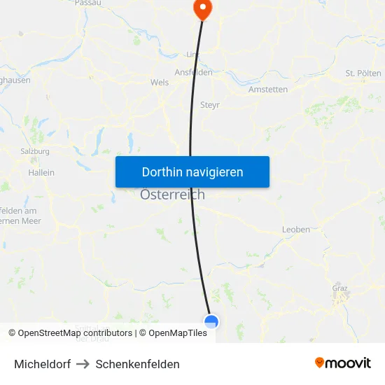 Micheldorf to Schenkenfelden map