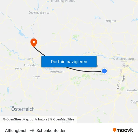 Altlengbach to Schenkenfelden map
