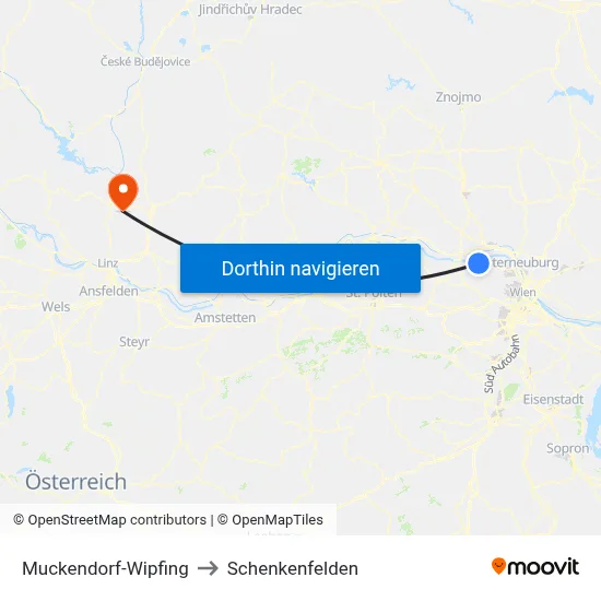 Muckendorf-Wipfing to Schenkenfelden map