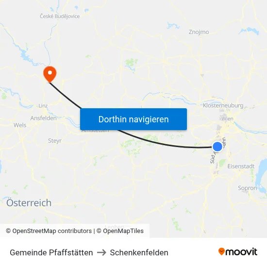 Gemeinde Pfaffstätten to Schenkenfelden map