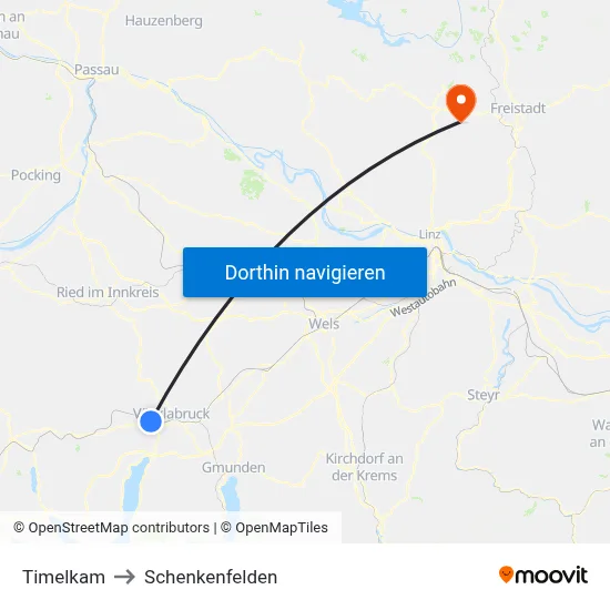 Timelkam to Schenkenfelden map