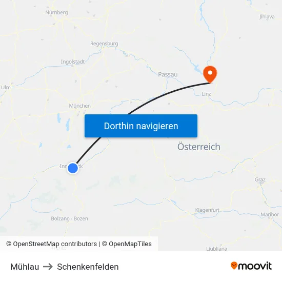 Mühlau to Schenkenfelden map