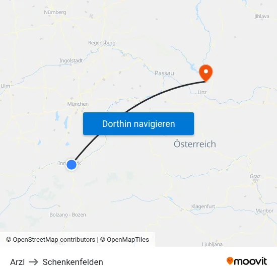 Arzl to Schenkenfelden map