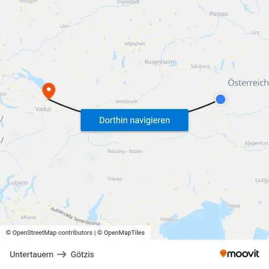 Untertauern to Götzis map
