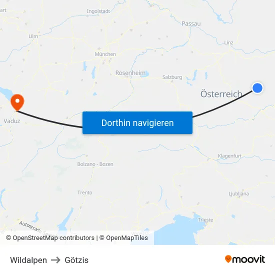 Wildalpen to Götzis map