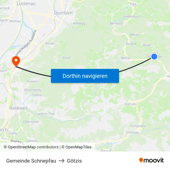Gemeinde Schnepfau to Götzis map