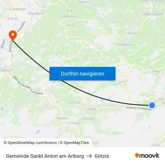 Gemeinde Sankt Anton am Arlberg to Götzis map