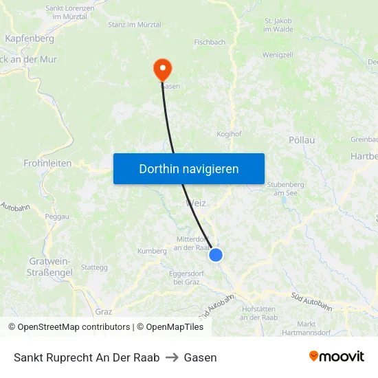 Sankt Ruprecht An Der Raab to Gasen map