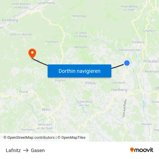 Lafnitz to Gasen map