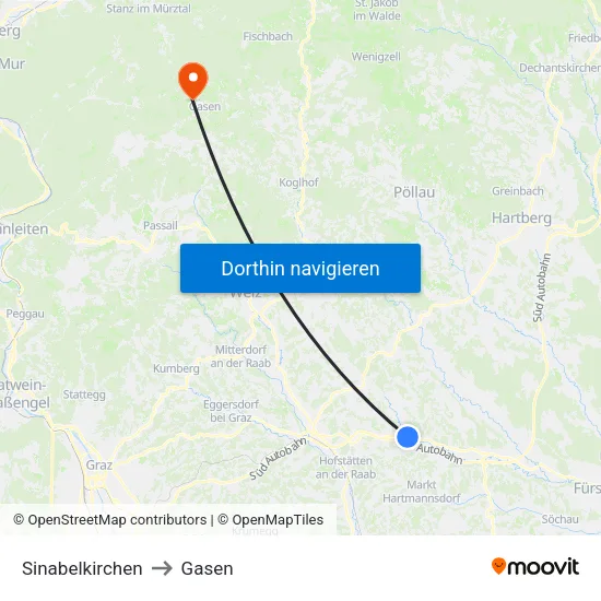 Sinabelkirchen to Gasen map