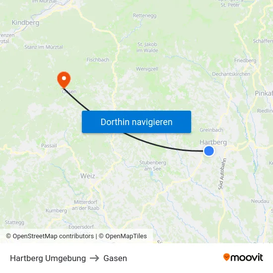 Hartberg Umgebung to Gasen map