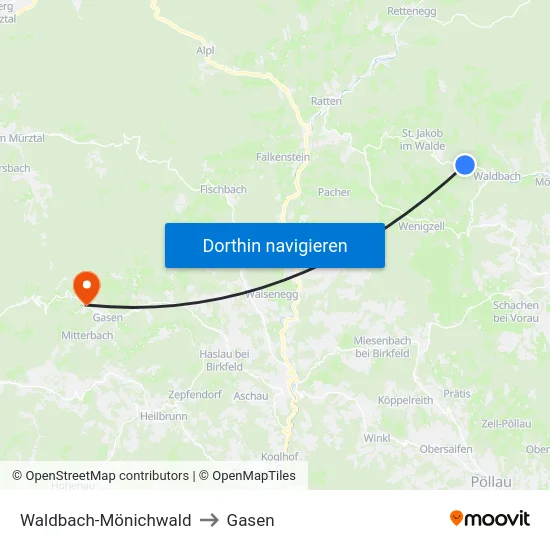 Waldbach-Mönichwald to Gasen map