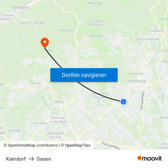Kaindorf to Gasen map