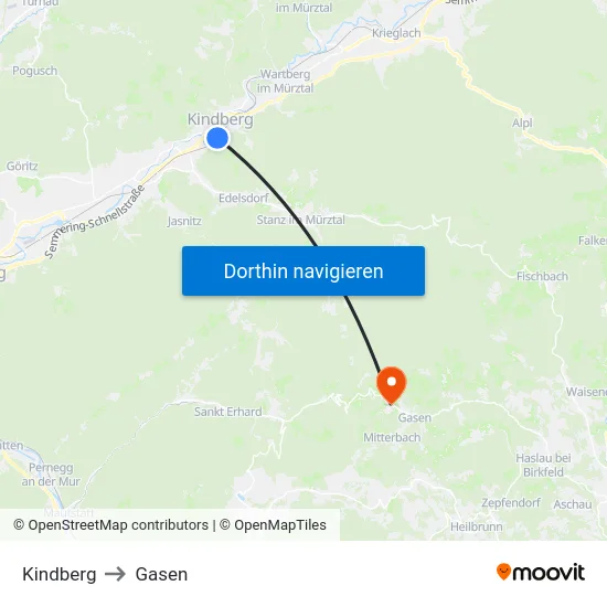 Kindberg to Gasen map