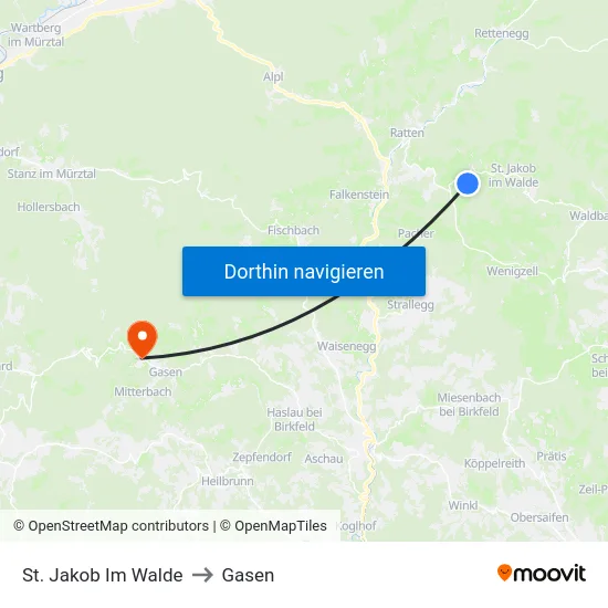 St. Jakob Im Walde to Gasen map