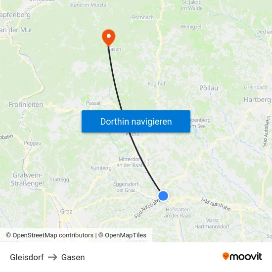 Gleisdorf to Gasen map