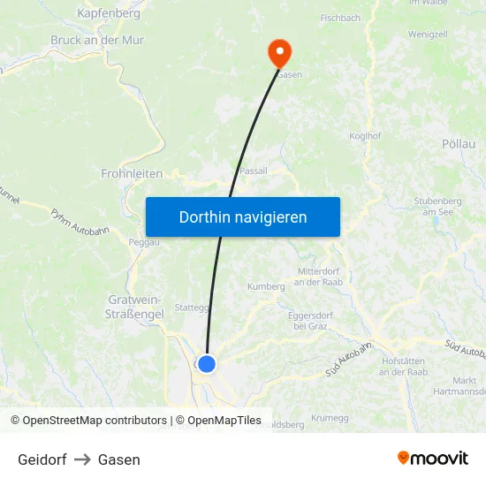 Geidorf to Gasen map