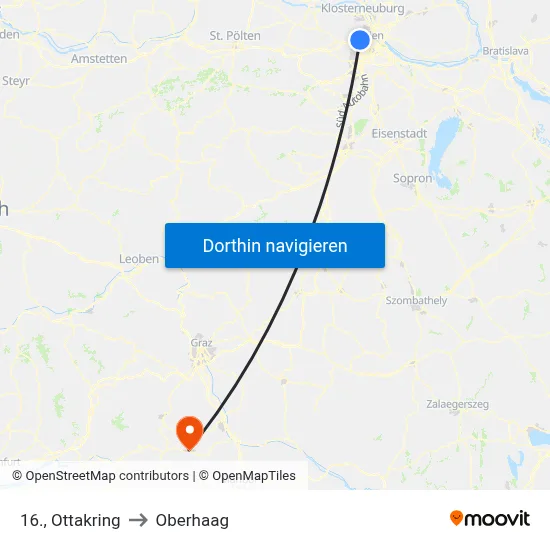 16., Ottakring to Oberhaag map