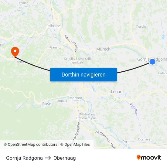 Gornja Radgona to Oberhaag map