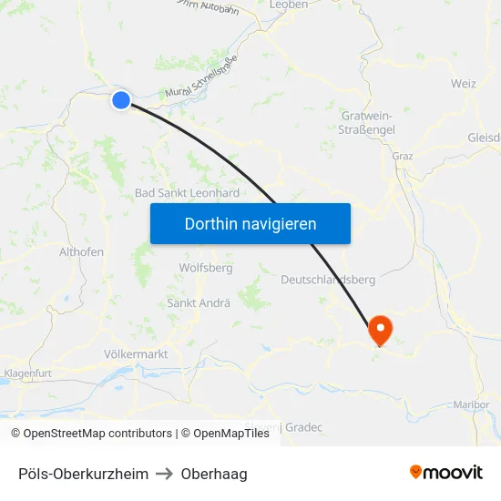 Pöls-Oberkurzheim to Oberhaag map