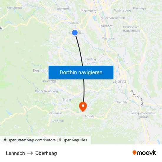 Lannach to Oberhaag map