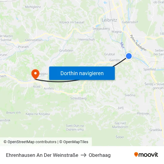 Ehrenhausen An Der Weinstraße to Oberhaag map