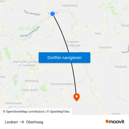 Leoben to Oberhaag map